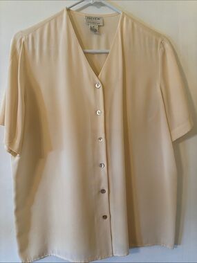 PREVIEW Collection Pale Cream V-Neck Short Sleeve Button-Front Blouse